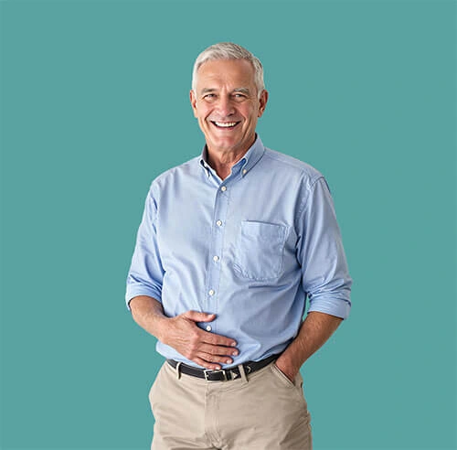 A man in his fifties at a kitchen table, from the Gluco6 lifestyle artwork