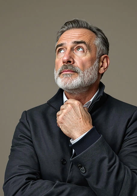 A man in his fifties reading a supplement label
